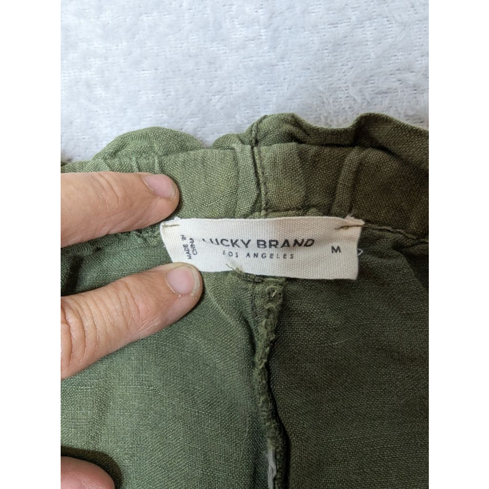 Lucky Brand Shorts Womens M Green Linen Blend High Waist Paperbag Waist Belt - Picture 3 of 9